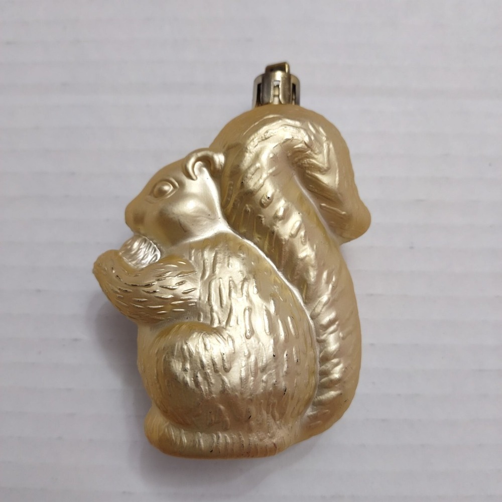 Squirrel blown plastic gold tone ornament 3 inch Christmas Holiday unbranded
